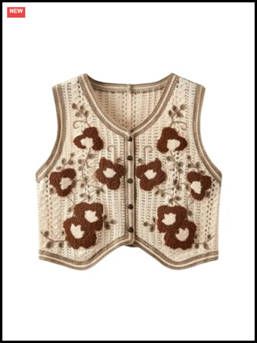 Verdusa Women's Sweater Vest Button Front V Neck Sleeveless Crochet Plaid
